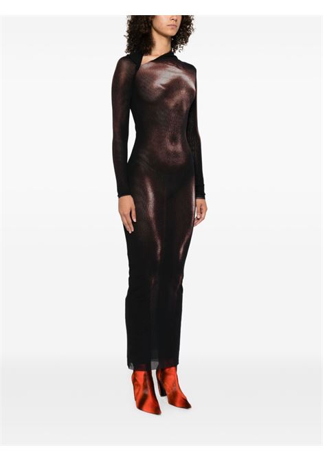 asymetric collar long dress woman black and brown JEAN PAUL GAULTIER | 25/04-W-DR051-M010P0060